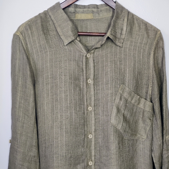 CP Shades Button Down Shirt Womens Medium Green 100% Linen Minimalist Neutral - Picture 3 of 10